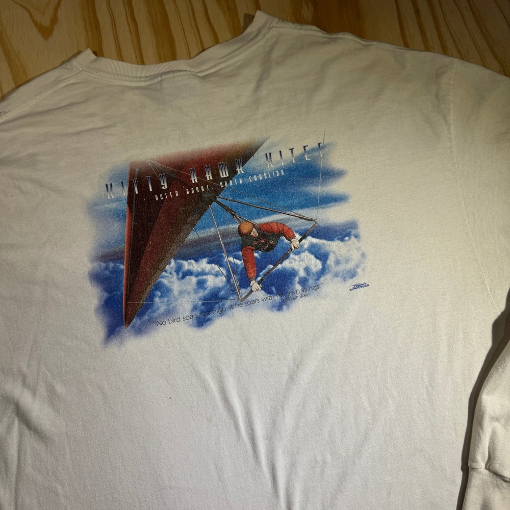 Vintage Hanes Men's Kitty Hawk Kites Hang Gliding White Graphic Tee Size 3XL